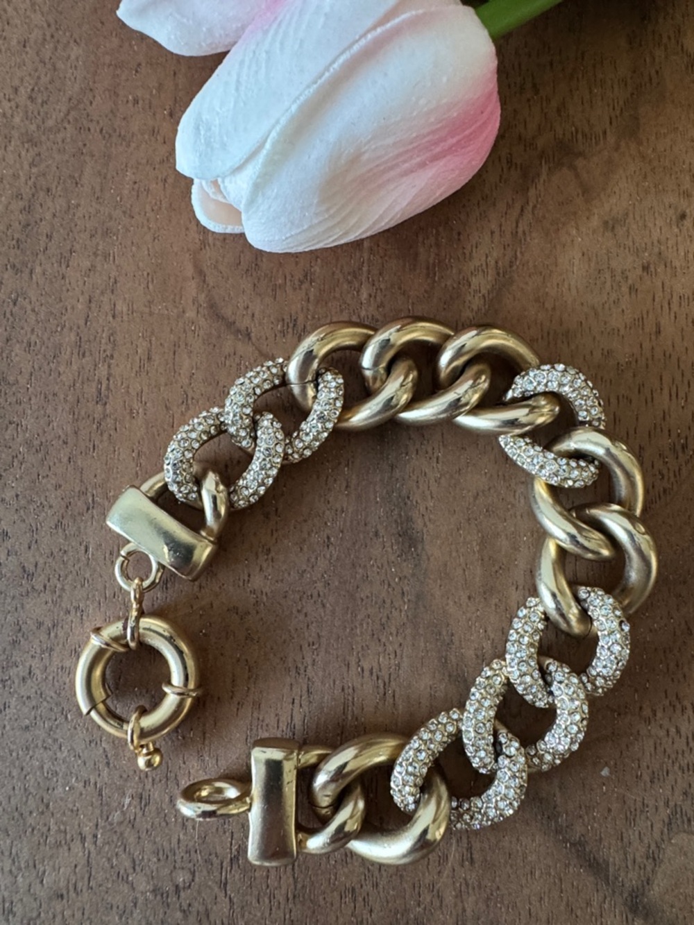 Chico's Gold and Crystal Pavé Link Bracelet